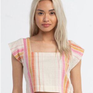 RIP CURL Heat Wave Womens Crop Top - Size M - Stripes 100% Cotton Summer Beach